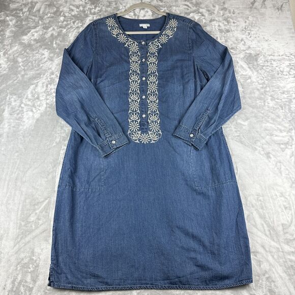 J. Jill Dresses & Skirts - J.Jill‎ Denim Chambray Tunic Dress Women's Large Embroidered with Pockets (0918)